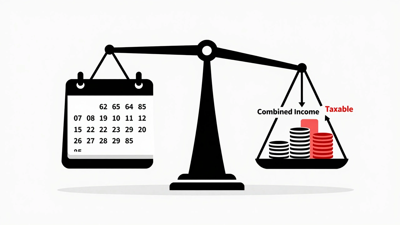 Balance scale showing retirement income sources tipping into a taxable zone.