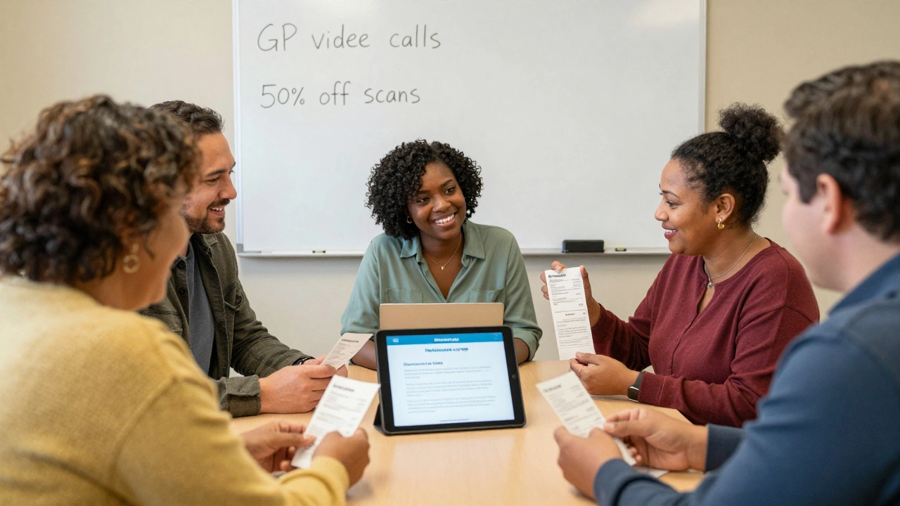 Group of people discussing a community healthcare co-op agreement.