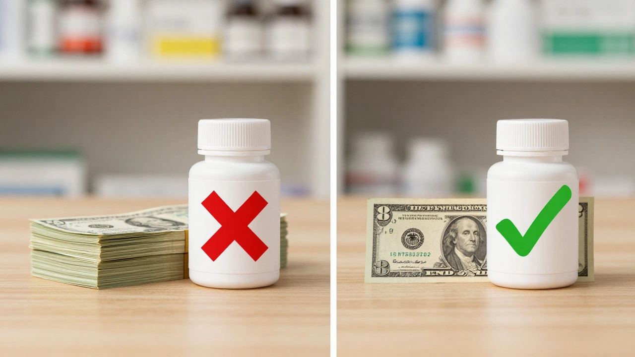 Side-by-side comparison of high retail price versus SingleCare discounted price for medication