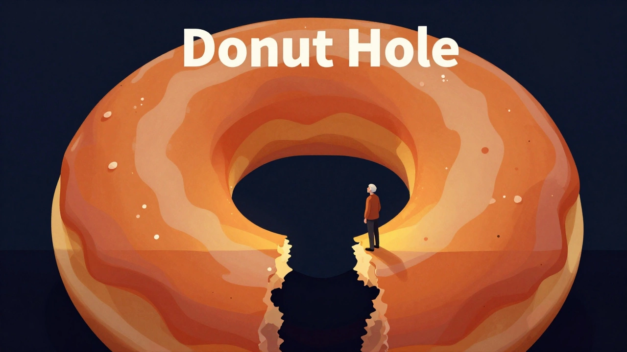Conceptual art of a person standing by a giant donut representing a coverage gap