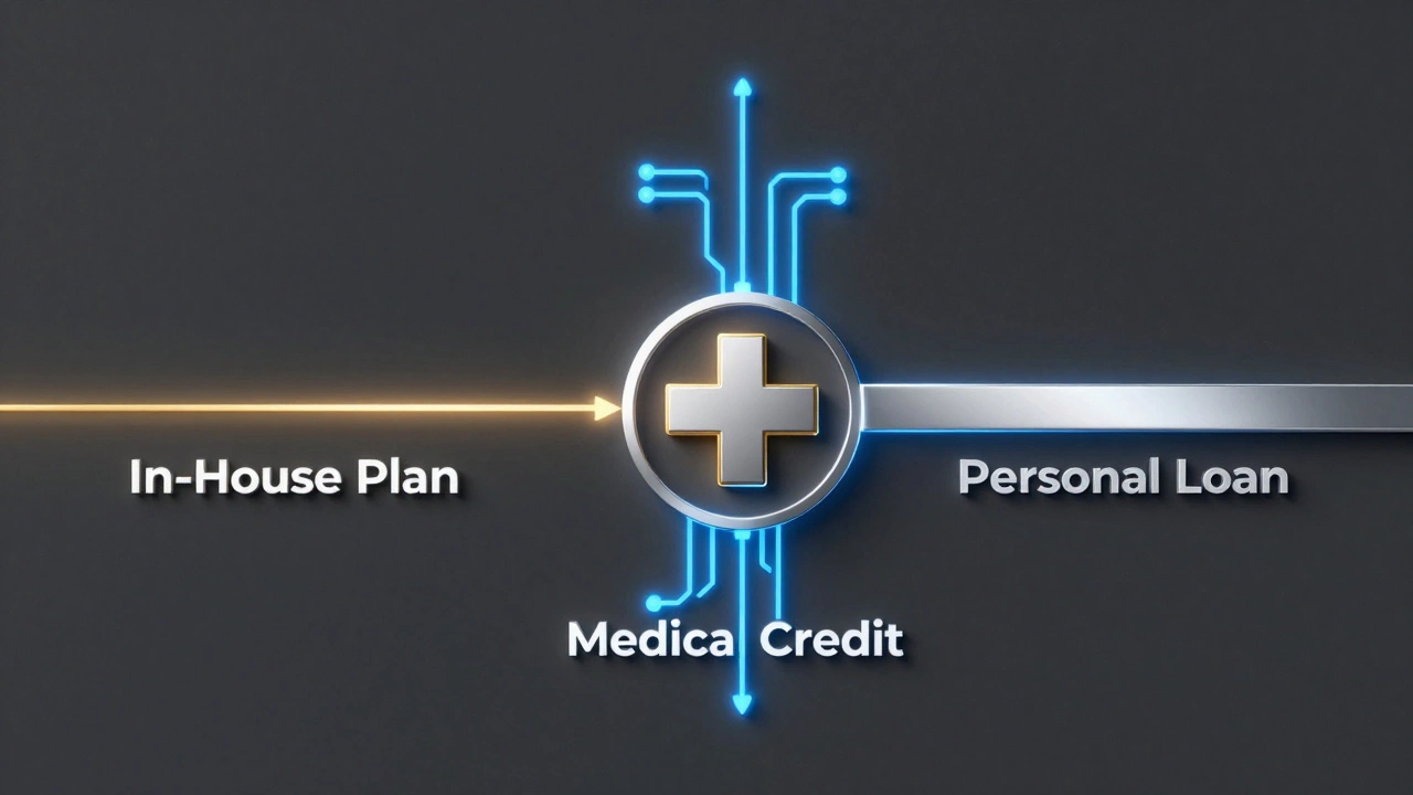 Conceptual illustration of three different medical financing options