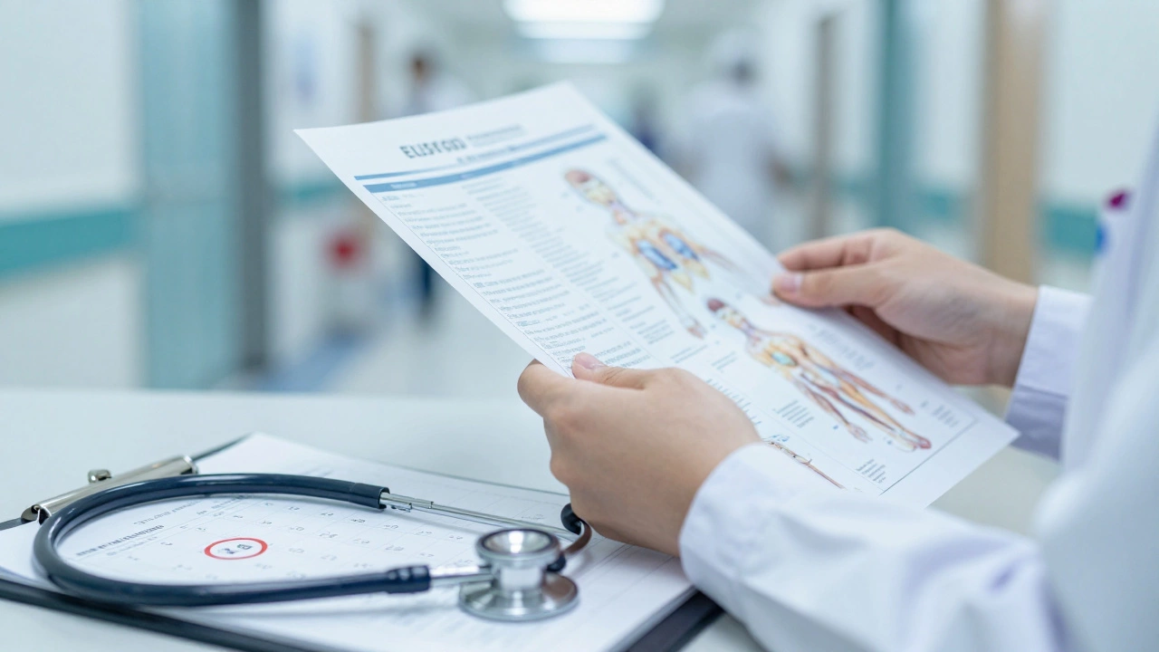 Close up of medical files and a calendar marking the 14-day diagnostic deadline.