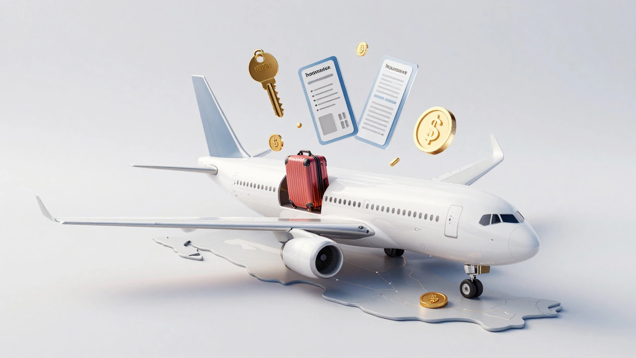 Conceptual art of travel costs adding up to medical savings