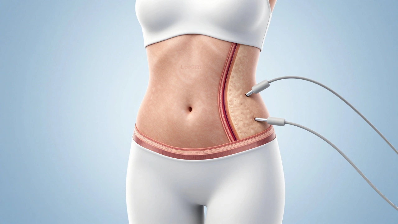 Medical illustration of circumferential liposuction on torso