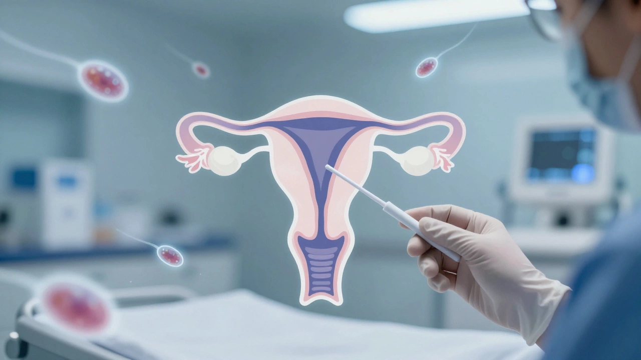 Medical illustration of intrauterine insemination procedure