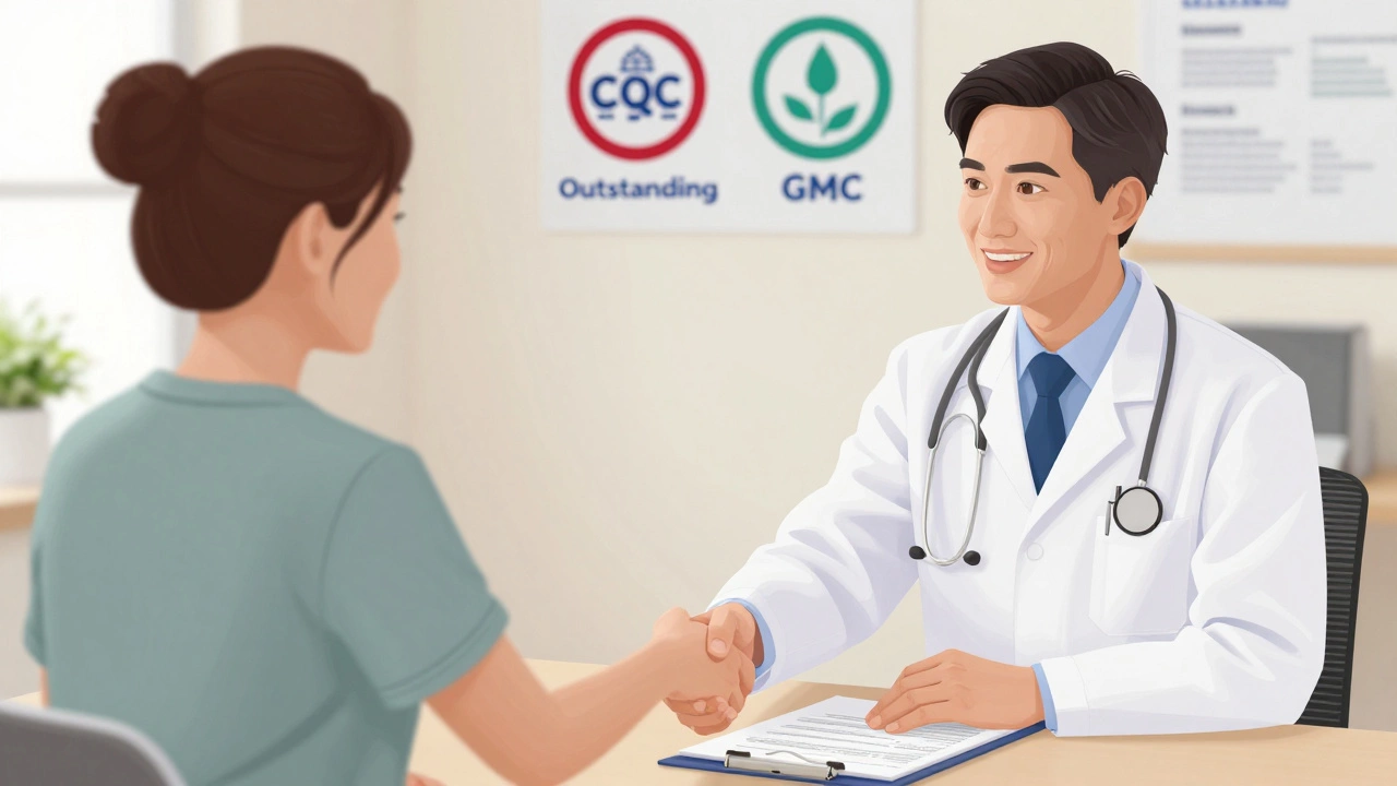 Doctor and patient shaking hands discussing safe, high-quality surgical care