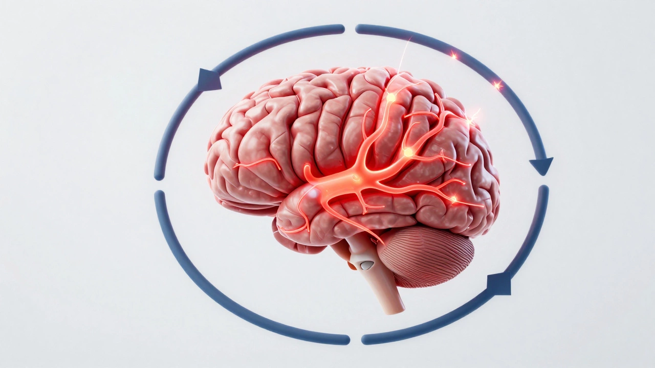 Illustration of brain with overactive neural pathways
