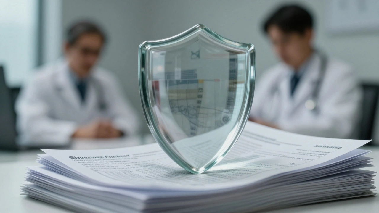 Medical bills crushed under heavy glass weight symbolizing low reimbursements