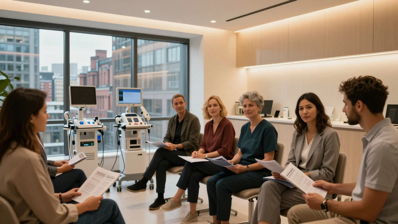 Patients waiting in a modern UK private aesthetic clinic