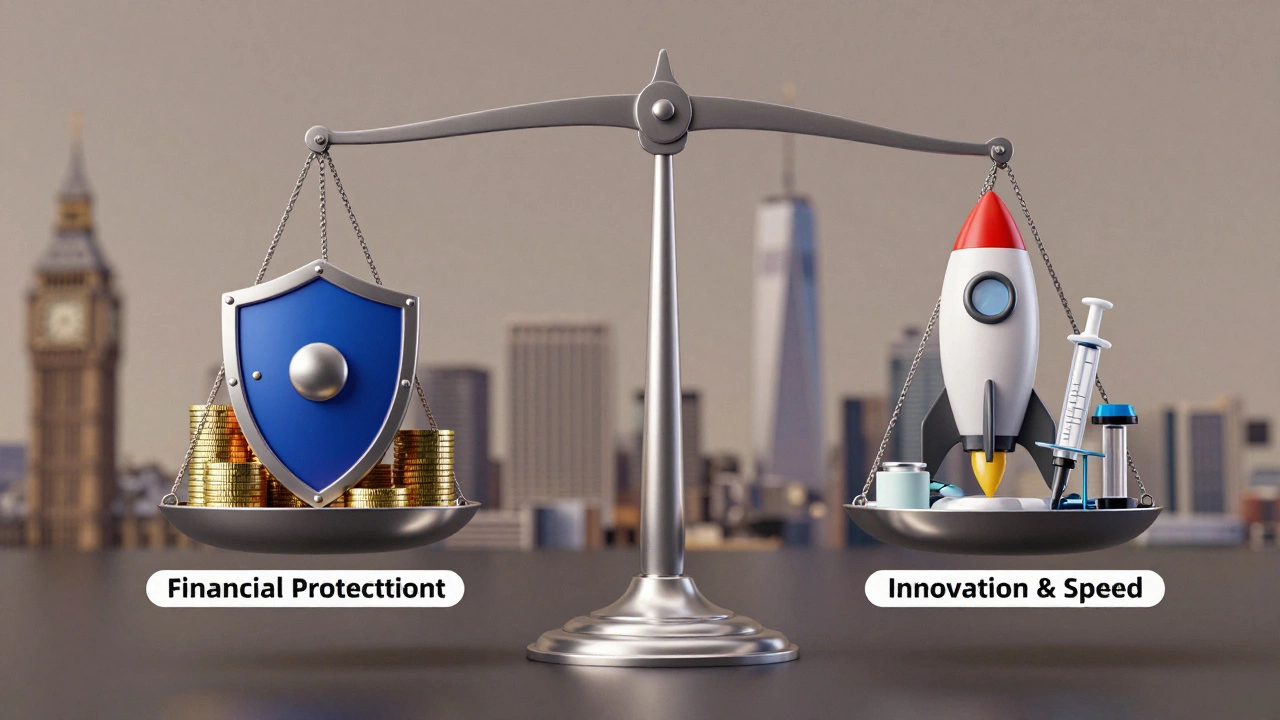 Scale balancing financial security against medical innovation speed