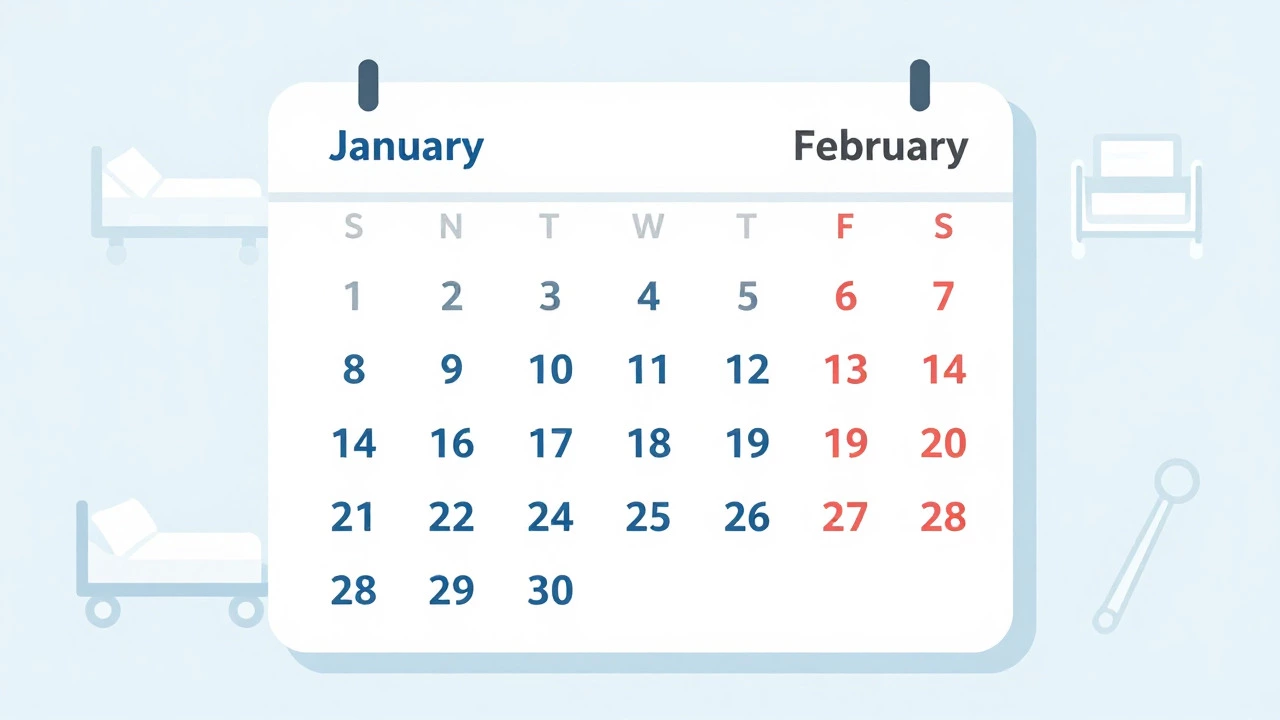 Calendar highlighting off-peak winter months for surgery scheduling