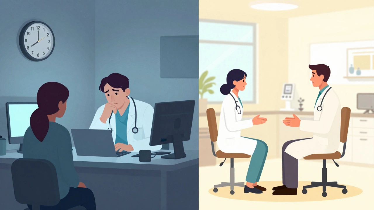Contrast between rushed NHS visit and relaxed private consultation