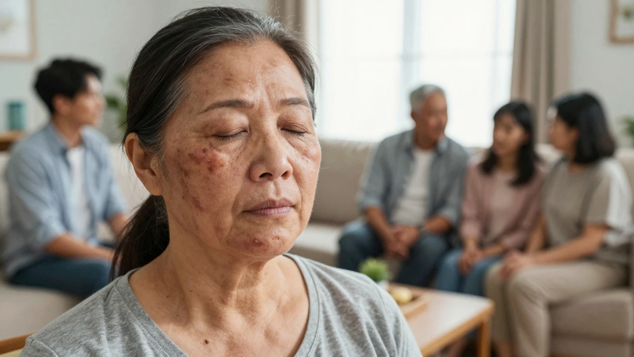 Patient recovering comfortably at home with family support after surgery