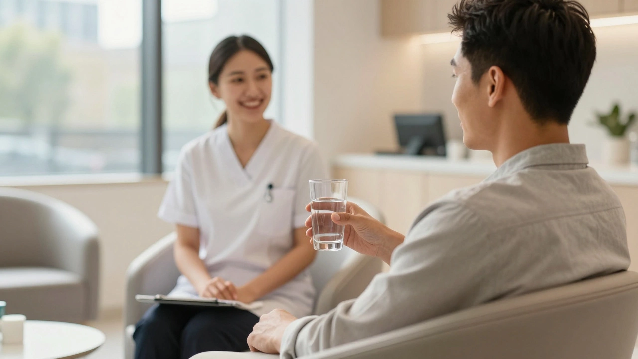 Relaxed patient in a modern private clinic waiting room