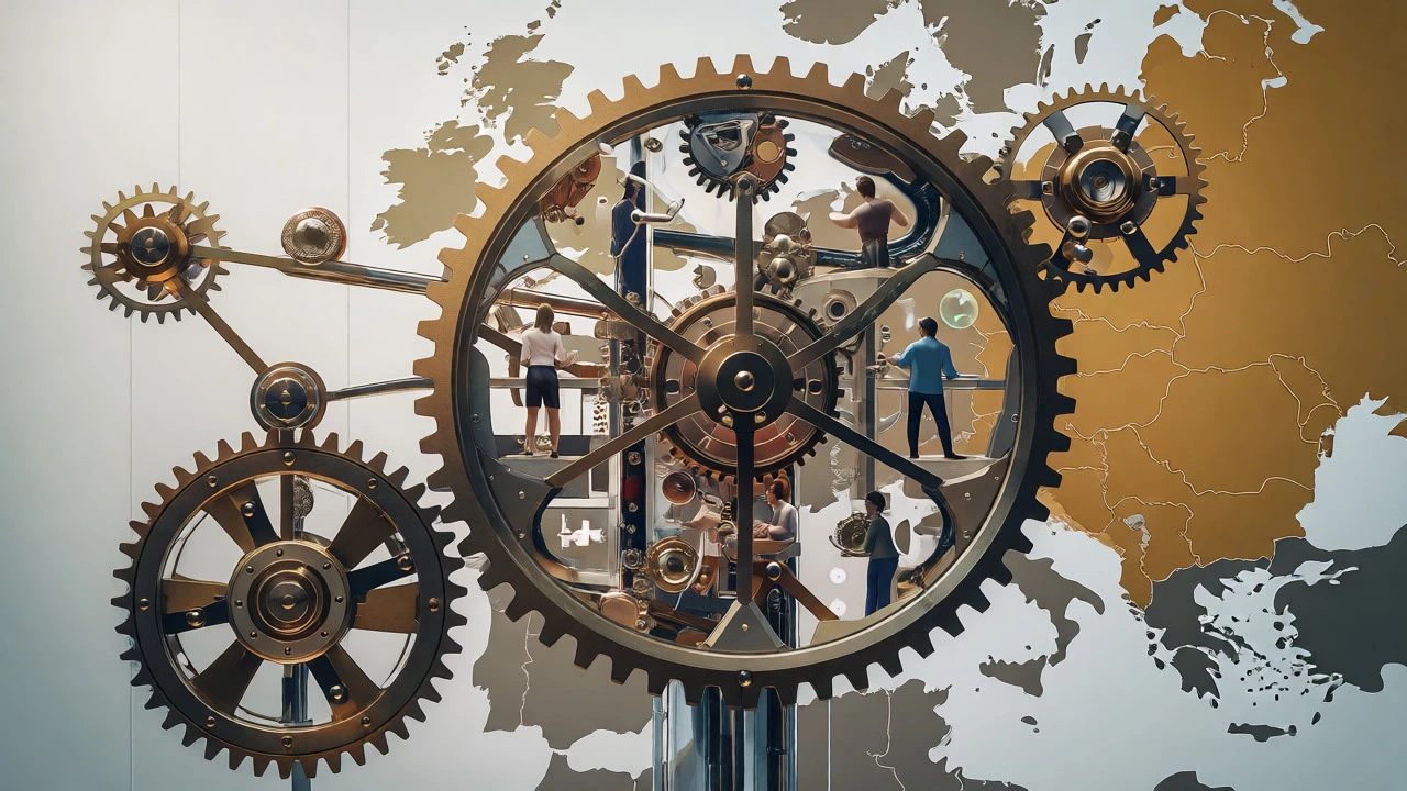 Conceptual clockwork mechanism representing German social insurance