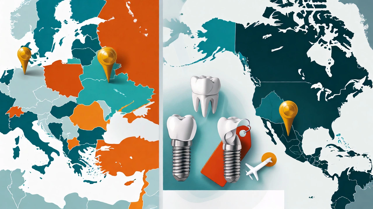 Conceptual map comparing dental tourism destinations and costs