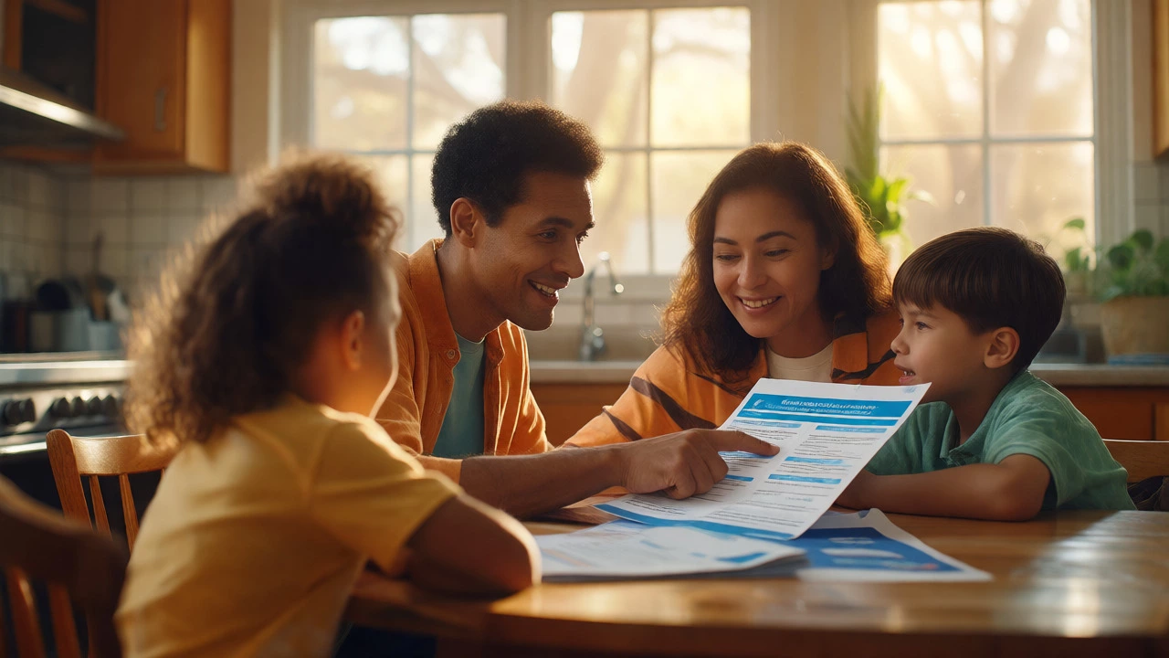 Family reviewing health plan options together at home