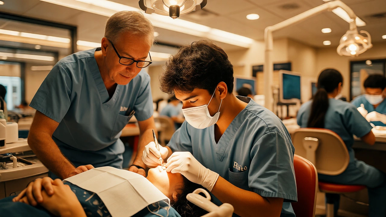 Dental student treating a patient under supervision